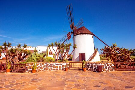 Traditional windmill on Fuerteventura island in Spainの写真素材