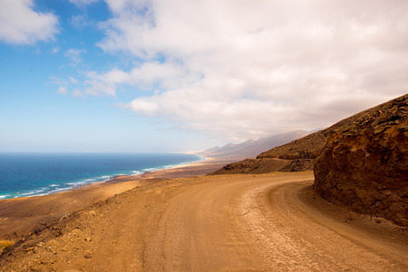 Top view on Cofete coastline on Fuerteventura island in Spainの写真素材