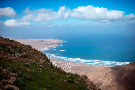 Top view on Famara coastline on the northern part of Lanzarote island in Spain