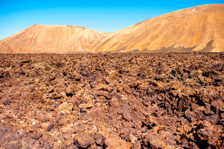 Volcanic landscape in Tmanfaya national park on Lanzarote island in Spain