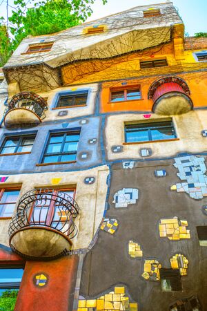 VIENNA, AUSTRIA - CIRCA APRIL 2016: Colorful apartment house  in Vienna named Hundertwasserhaus. This building is famous expressionist landmark designed by artist Friedensreich Hundertwasserのeditorial素材