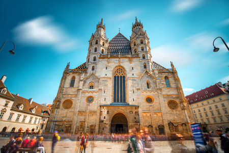 Saint Stephen's Cathedral on the central square in Vienna. Long exposure image technic with blurred...