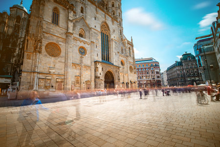 Saint Stephen's Cathedral on the central square in Vienna. Long exposure image technic with blurred...