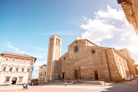 Montepulciano, Italy - May 30, 2016: Grande square with Santa Maria Assunta church in Montepulciano...