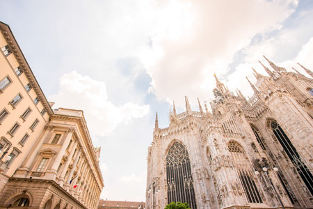 Back side of Duomo cathedral in the center of Milan city in Italy