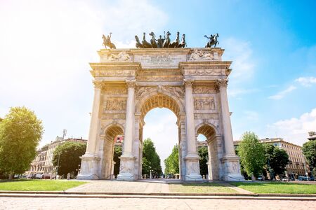 Simplon roman city gate in Milan city in Italyの写真素材