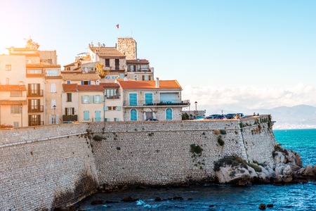 Landscape view on the old coastal village and fortification of Antibes on the french riviera in Franceの写真素材