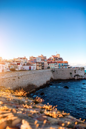 Landscape view on the old coastal village and fortification of Antibes on the french riviera in Franceの写真素材