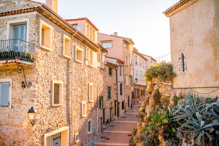 Street view in Antibes coastal village on the french riviera in Franceの写真素材