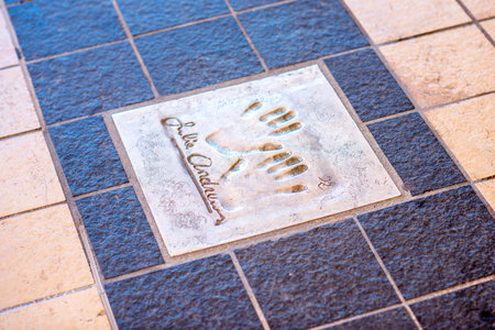 Cannes, France - June 14, 2016: Autograph and hand print of Julie Andrews on a clay tile near Film Festival Palace in Cannesのeditorial素材