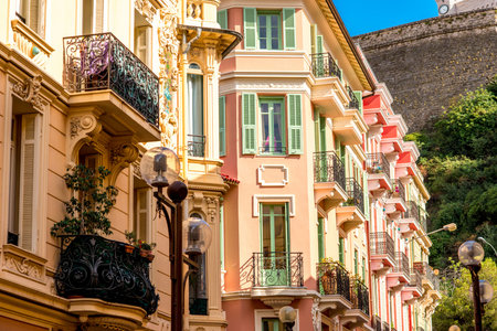 Beautiful old architecture style of residential buildings in the old city center in Monte Carlo in Monacoの写真素材