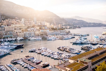 Cityscape view on the bay with luxury yachts on the french riviera in Monte Carlo in Monacoの写真素材