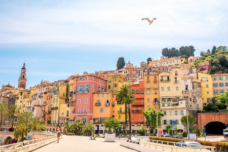 Menton, France - June 13, 2016: Menton cityscape view on the french riviera in Franceのeditorial素材