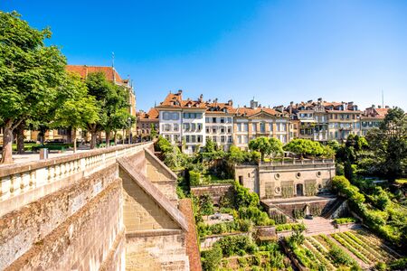 Beautiful green terraces near Munster church in the old town of Bern in Switzerlandの写真素材