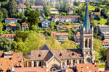 Beautiful aerial view on Saint Peter and Paul church in Bern city in Switzerlandの写真素材