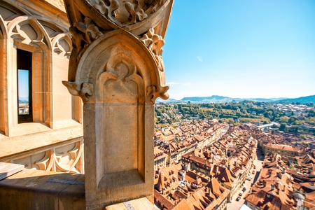 Beautiful aerial view on the old town with historical buildings in Bern city in Switzerlandの写真素材