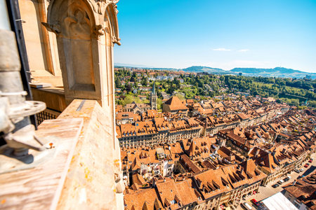 Beautiful aerial view on the old town with historical buildings in Bern city in Switzerlandの写真素材