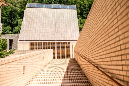Vaduz, Liechtenstein - July 01, 2016: Parliament building designed by Hansjoerg Goeritz Architecture studio and was built in 2008 in Vaduz, Liechtenstein.のeditorial素材