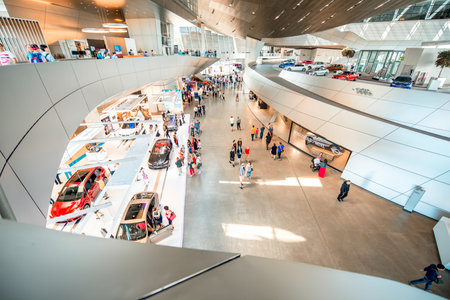 Munich, Germany - July 03, 2016: Interior of the BMW world building in Munich. BMW World is a...