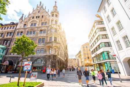 Munich, Germany - July 03, 2016: Tourists walk the street near the town hall in the center of Munich, Germanyのeditorial素材
