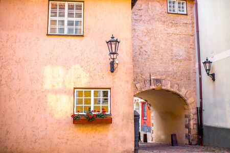 Old city wall in Riga city, Latviaの写真素材