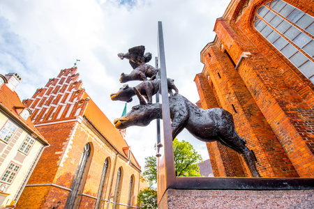 Riga, Latvia - September 23, 2016: Sculpture of Town Musicians of Bremen in Riga. Work of sculptor...