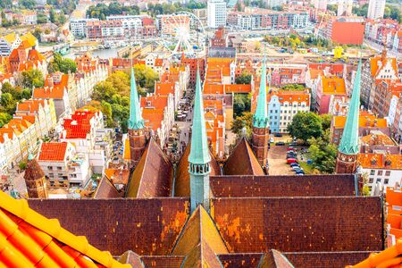 Aerial cityscape view on the old town of Gdansk in Polandの写真素材