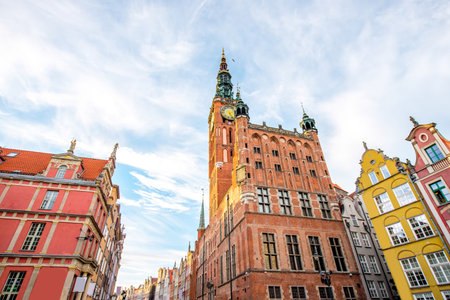 View on the town hall in the center of the old town of Gdansk, Poland