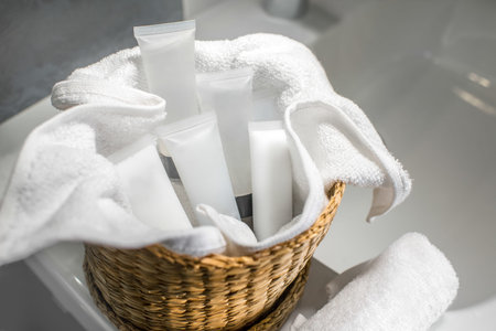 Hotel cosmetics in the bathroom