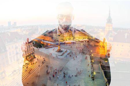 Double exposure portrait of a businessmanの写真素材