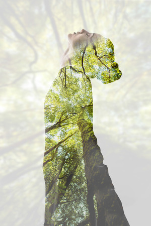Double exposure woman portraitの写真素材