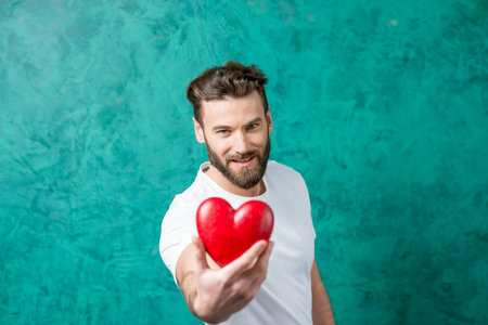 Man with red heart