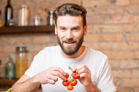 Man making saladの写真素材