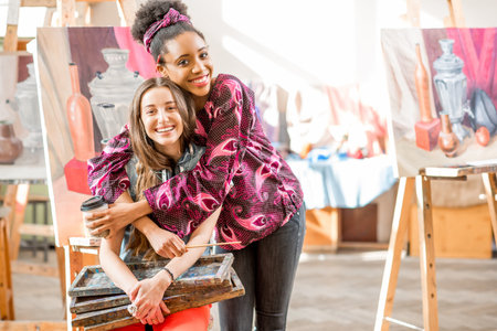 Creative students at the painting studioの写真素材