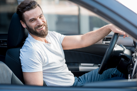 Man driving a carの写真素材
