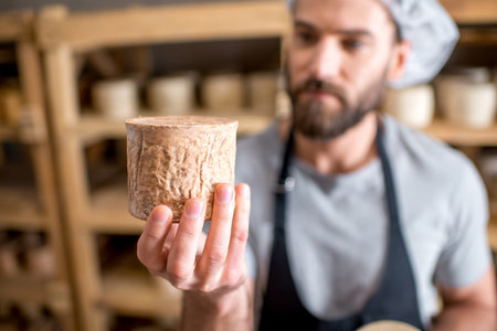 Cheese maker at the cellarの写真素材