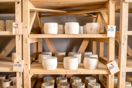 Cheeses aging at the cellar