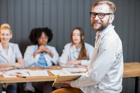 Lecturer professor with studentsの写真素材