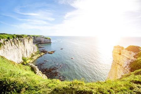 Landscape view on the rocky coastline in Etretatの写真素材