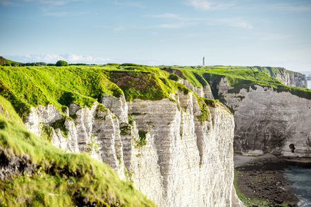 Landscape view on the rocky coastline in Etretatの写真素材