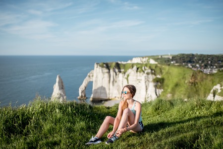 Woman in sportswear training outdoorsの写真素材