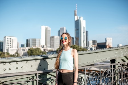 Woman exercising in Frankfurt cityの写真素材