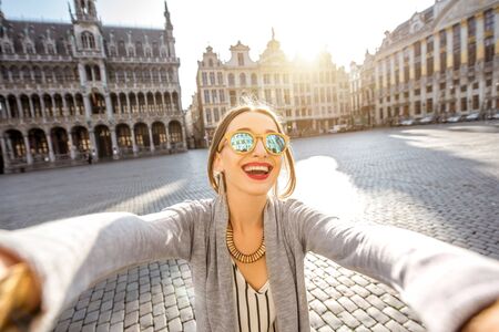 Woman traveling Brusselsの写真素材