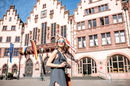 Tourist in the old town of Frankfurt city