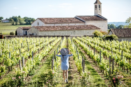 Woman enjoying the vineyardsの写真素材