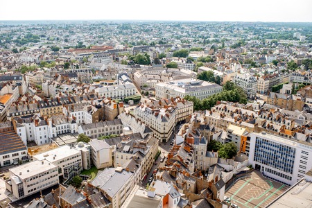 Aerial view on Nantes city in Franceの写真素材