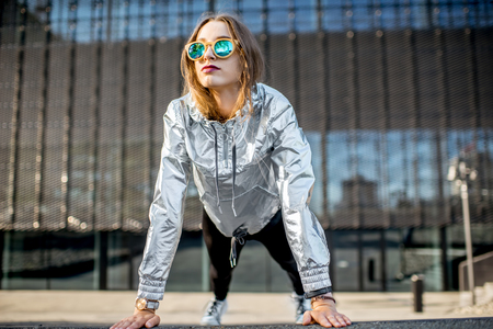 Lifestyle portrait of a modern woman outdoorsの写真素材