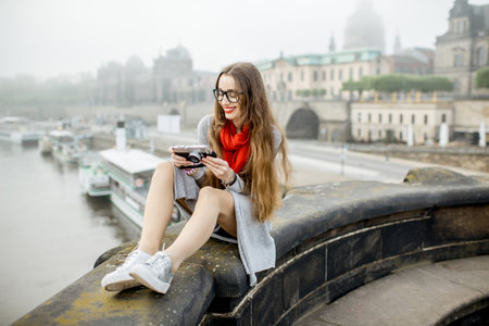 Woman traveling in Dresden city, Germany