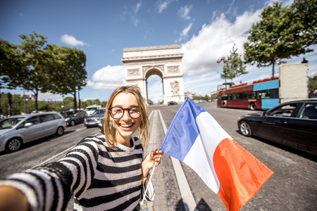 Woman traveling in Parisの写真素材