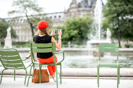 Woman at the park in Parisの写真素材